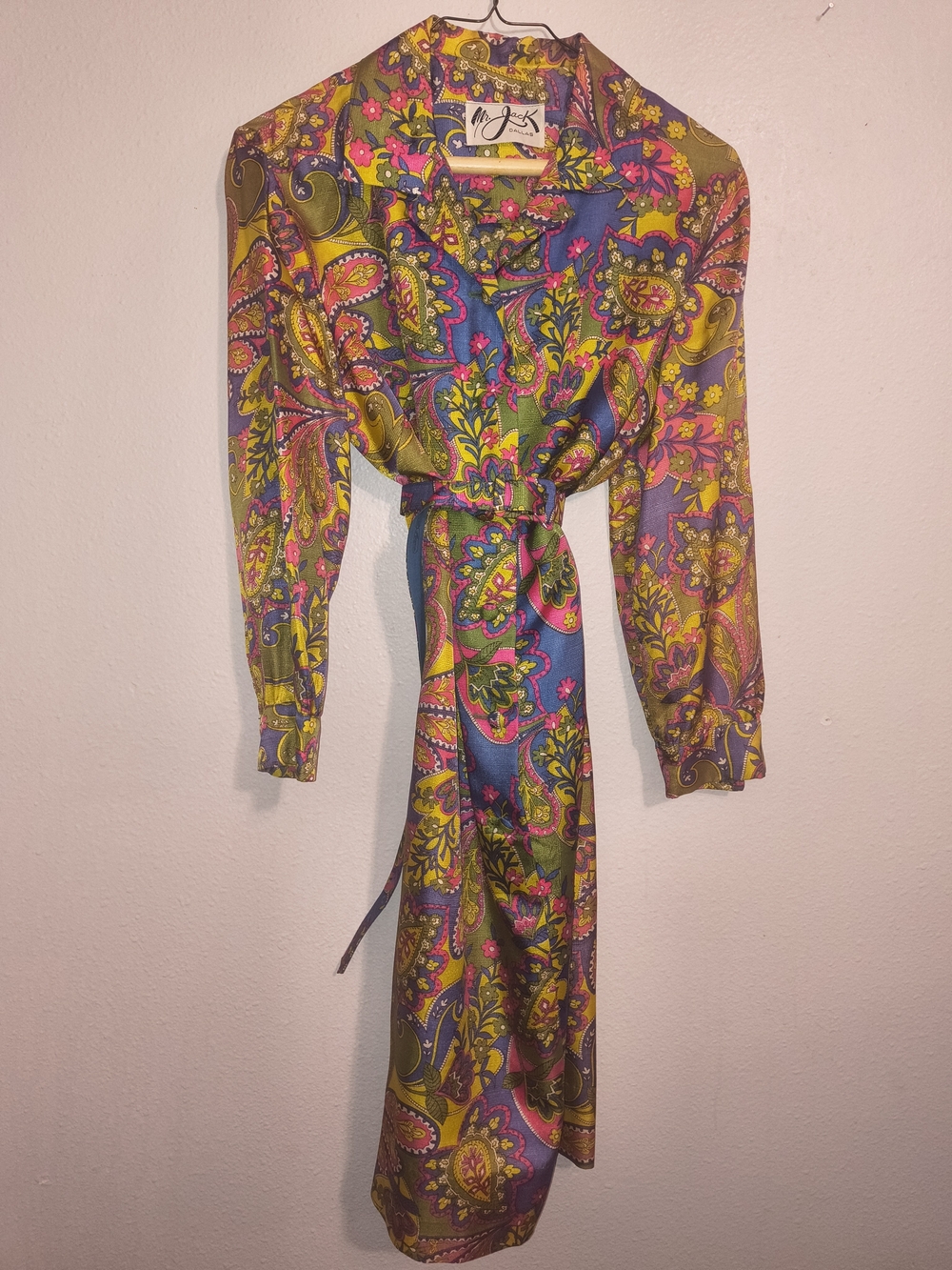 Vintage 1960s Mr. Jack Dallas Psychedelic Paisley Floral Dress Large